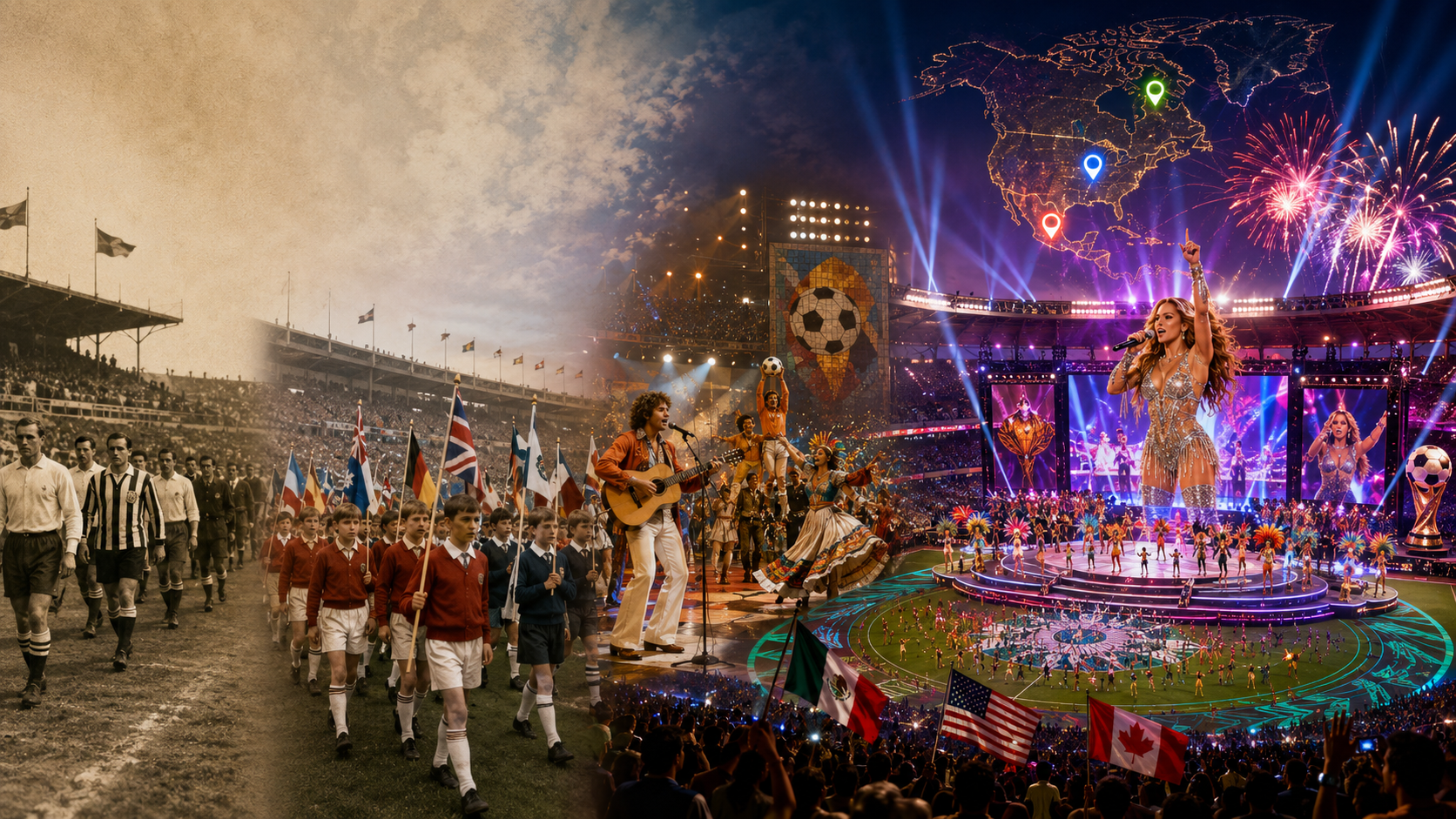 Imagen 1 de De un desfile escolar a Shakira en el Azteca: cómo el mundial pasó de no tener ceremonia a ser el show más grande del planeta
